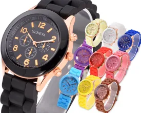 10 Pcs Geneva Colorful Silicone Quartz Analog Unisex Sport Wrist Watch