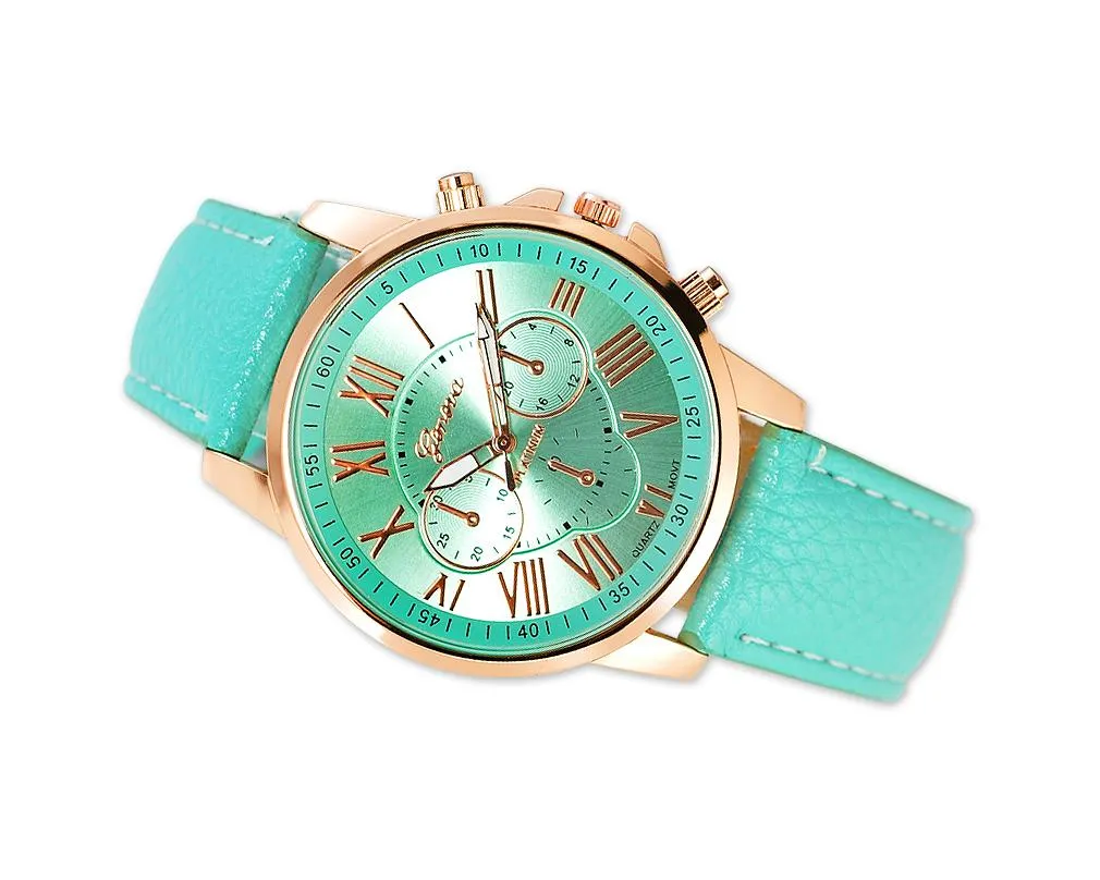 10 Pcs Geneva Unisex Gold Plated Round Leather Wrist Watches