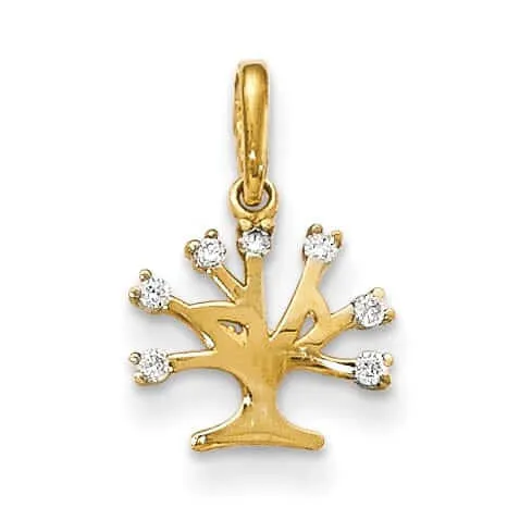 14k CZ Childrens Tree Pendant