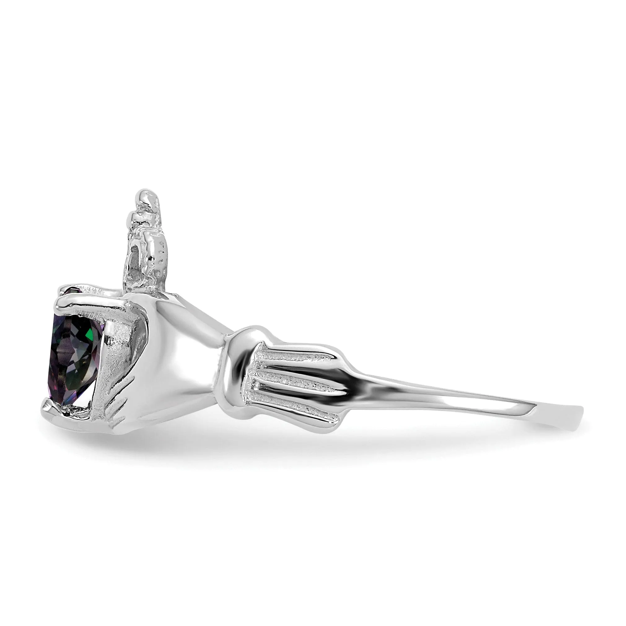 14k White Gold Birthstone Claddagh Heart Ring