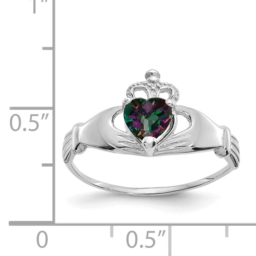 14k White Gold Birthstone Claddagh Heart Ring