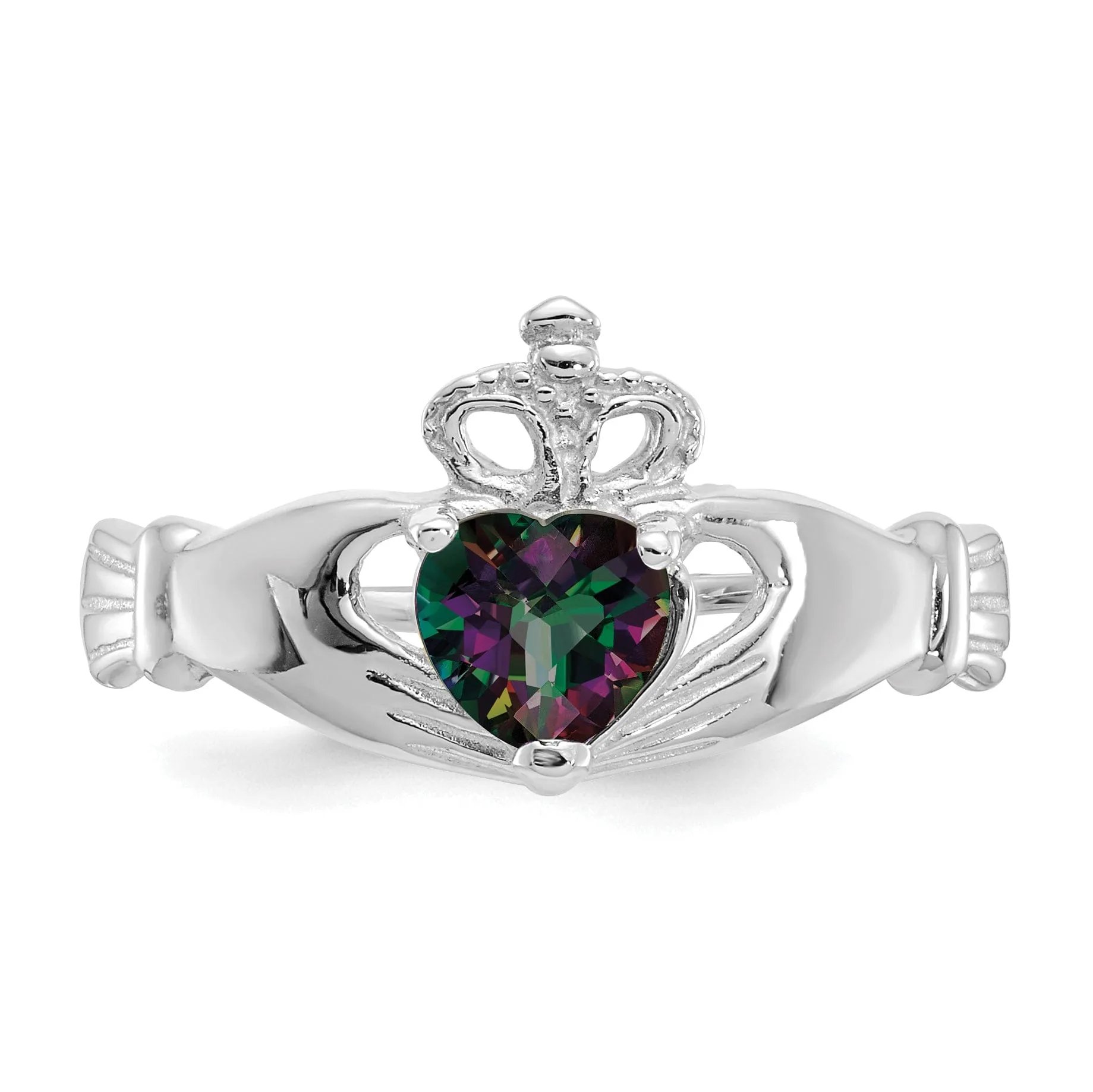 14k White Gold Birthstone Claddagh Heart Ring