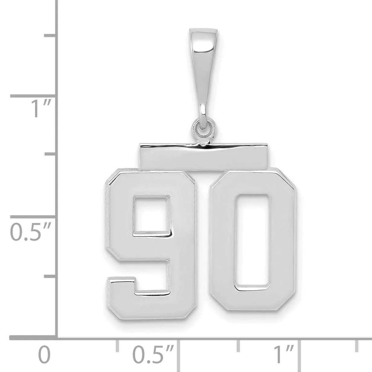 14k White Gold Polished Finish Medium Size Number 90 Charm Pendant