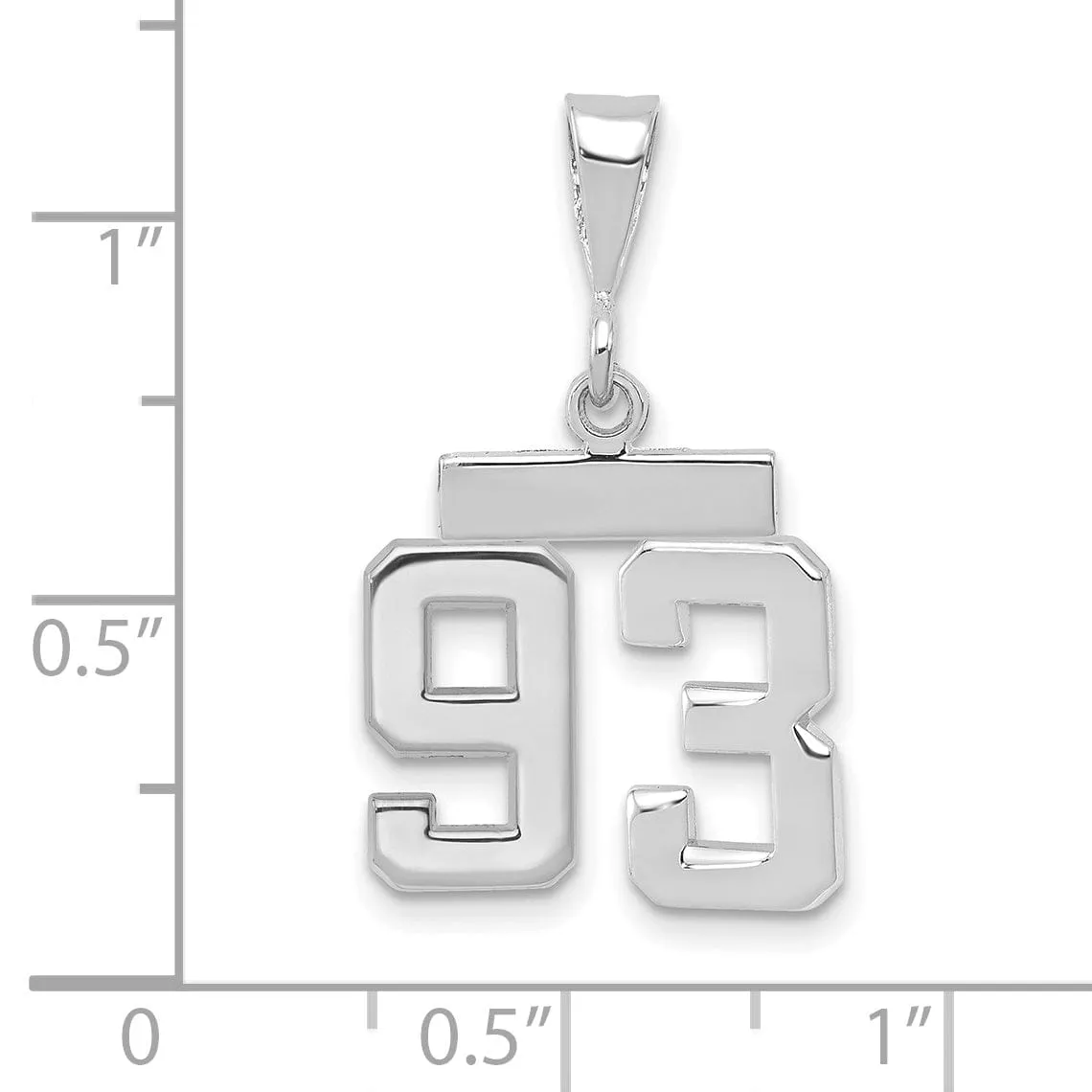 14k White Gold Polished Finish Small Size Number 93 Charm Pendant