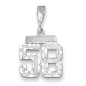 14k White Gold Small Size Diamond Cut Texture Finish Number 58 Charm Pendant