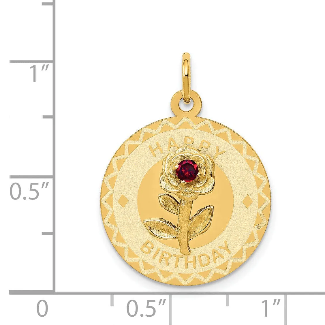 14k Yellow Gold Flat Back Solid Polished Laser Finish HAPPY BIRTHDAY Disc Charm with Cubic Zirconia Flower Design Charm Pendant