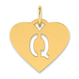 14k Yellow Gold Heart Cut-Out Letter Q Initial Pendant