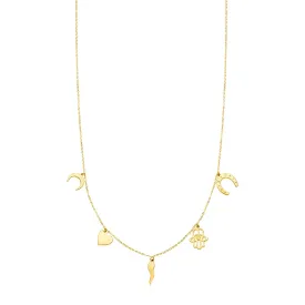 14K Yellow Gold Necklace with Polished Charms