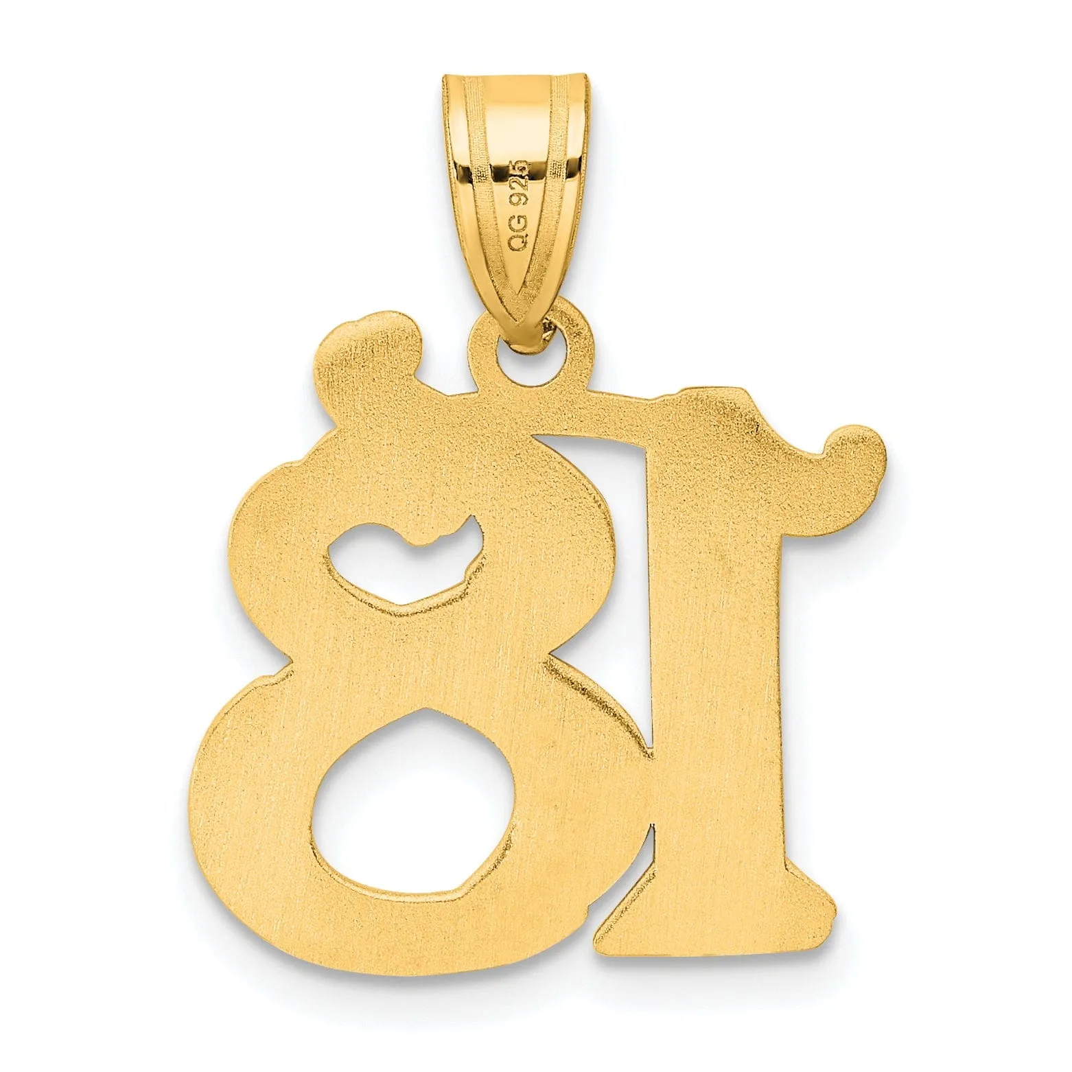 14k Yellow Gold Polished Etched Finish Number 18 Charm Pendant