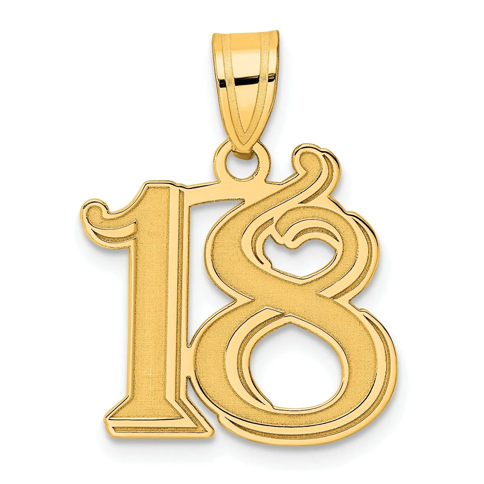 14k Yellow Gold Polished Etched Finish Number 18 Charm Pendant