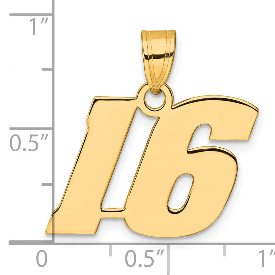 14k Yellow Gold Polished Finish Block Script Design Number 16 Charm Pendant