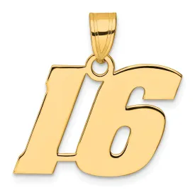 14k Yellow Gold Polished Finish Block Script Design Number 16 Charm Pendant