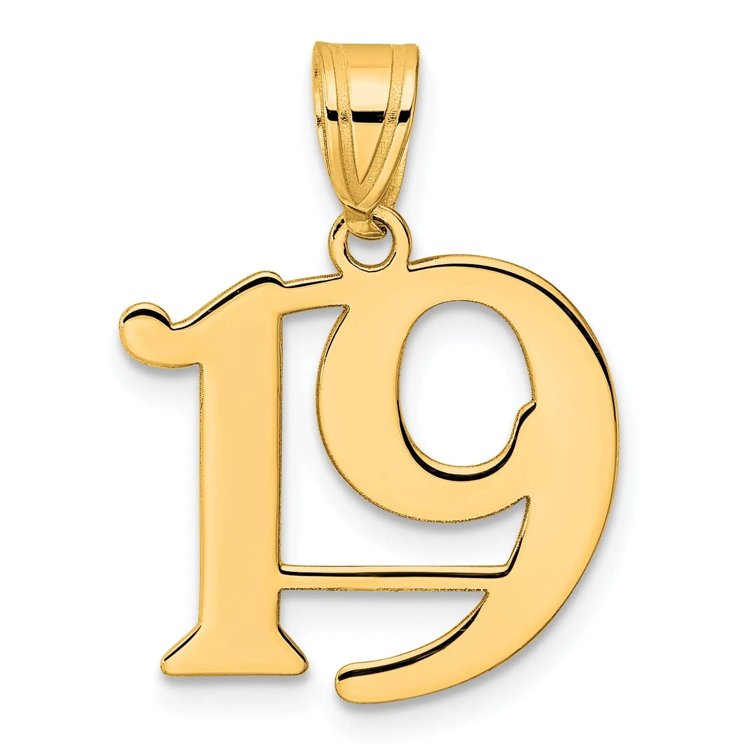 14k Yellow Gold Polished Finish Number 19 Charm Pendant