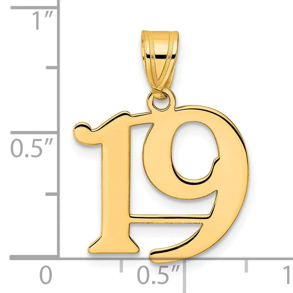 14k Yellow Gold Polished Finish Number 19 Charm Pendant