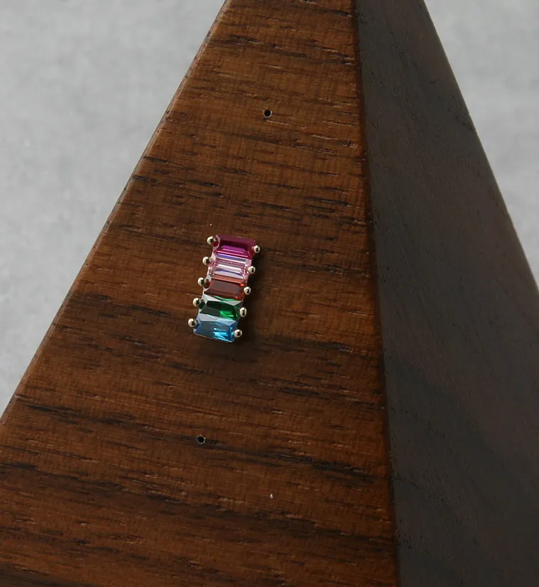 14kt Gold Column Rainbow CZ Threadless Top