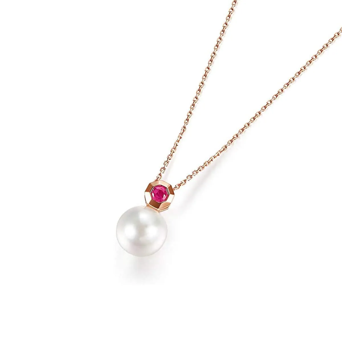 18K Rose Gold Pearl Necklace with Pink Tourmaline