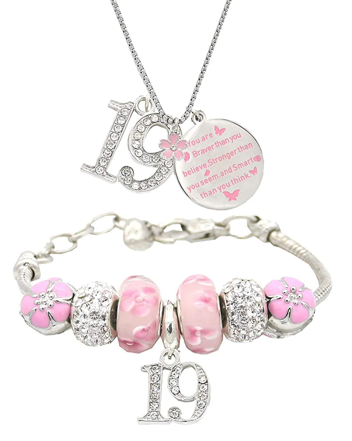 19th Birthday Gifts for Girls, 19th Birthday Charm Bracelet and Necklace, 19th Birthday