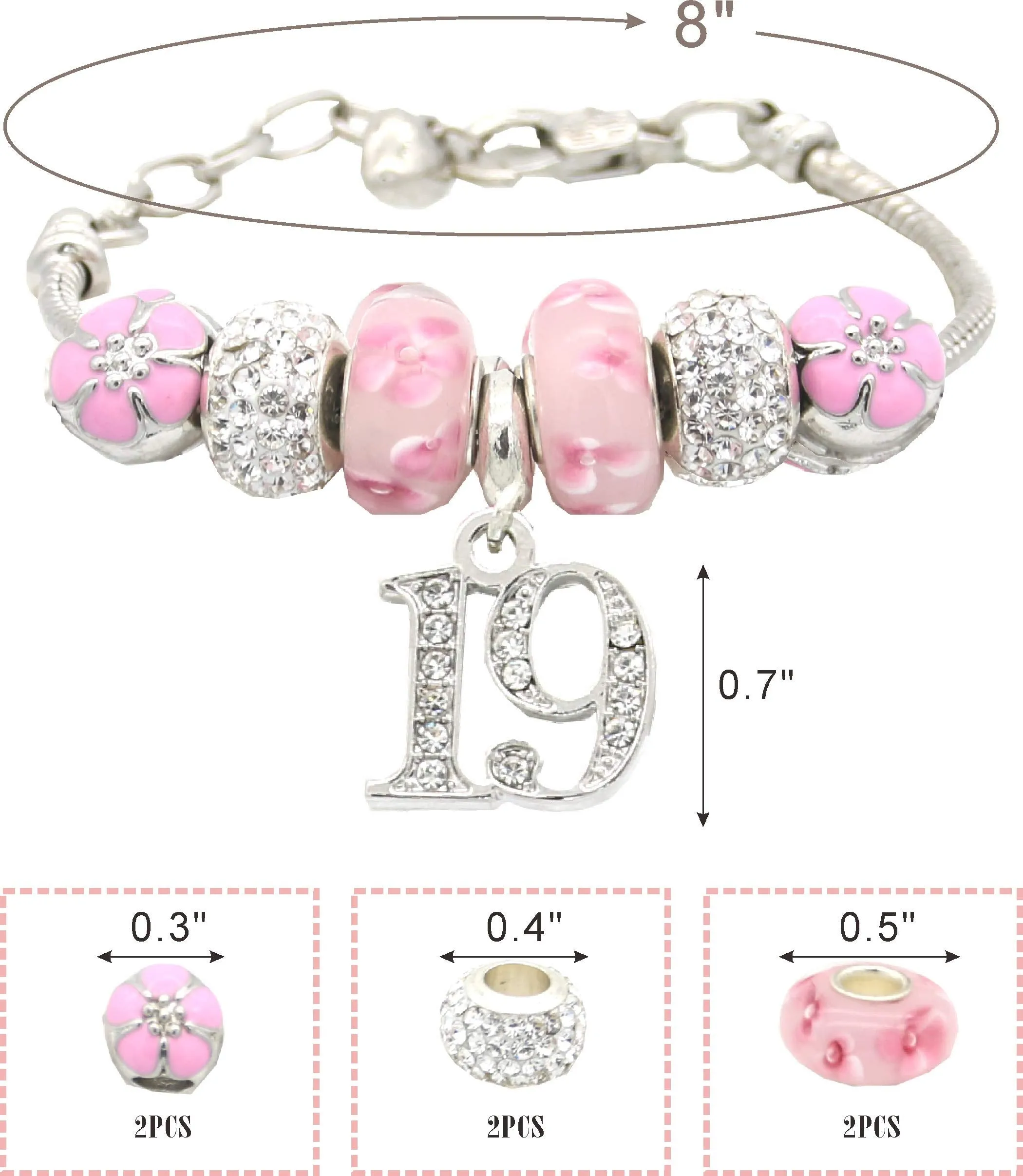 19th Birthday Gifts for Girls, 19th Birthday Charm Bracelet and Necklace, 19th Birthday