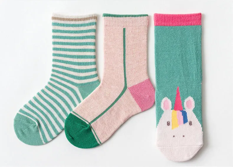 3 Pack Kids' Socks | Cotton | Green Unicorn