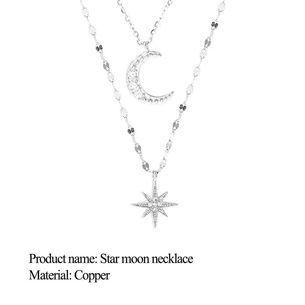 4FunGift® Double Layer Stackable Women's Necklaces Star Moon Heart Pendant Choker Chain Fine Jewelry