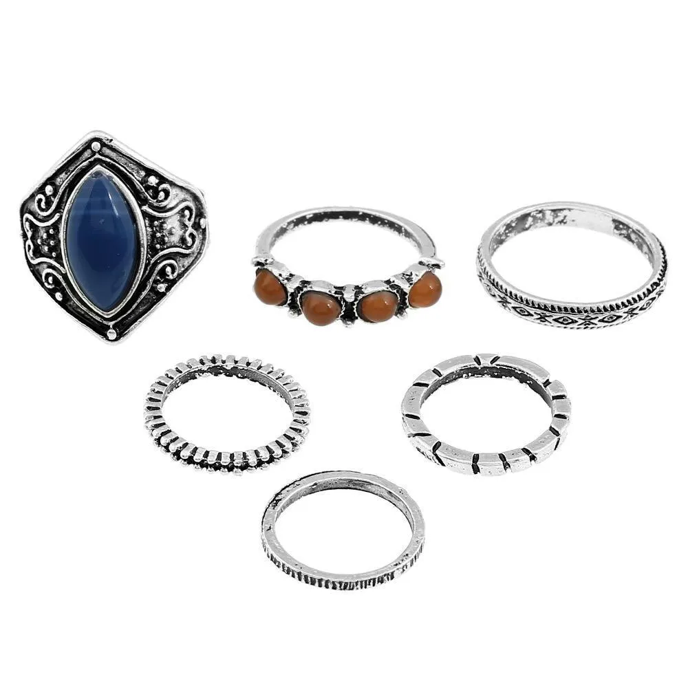 6pcs BOHO ring set artificial gemstone bohemia party