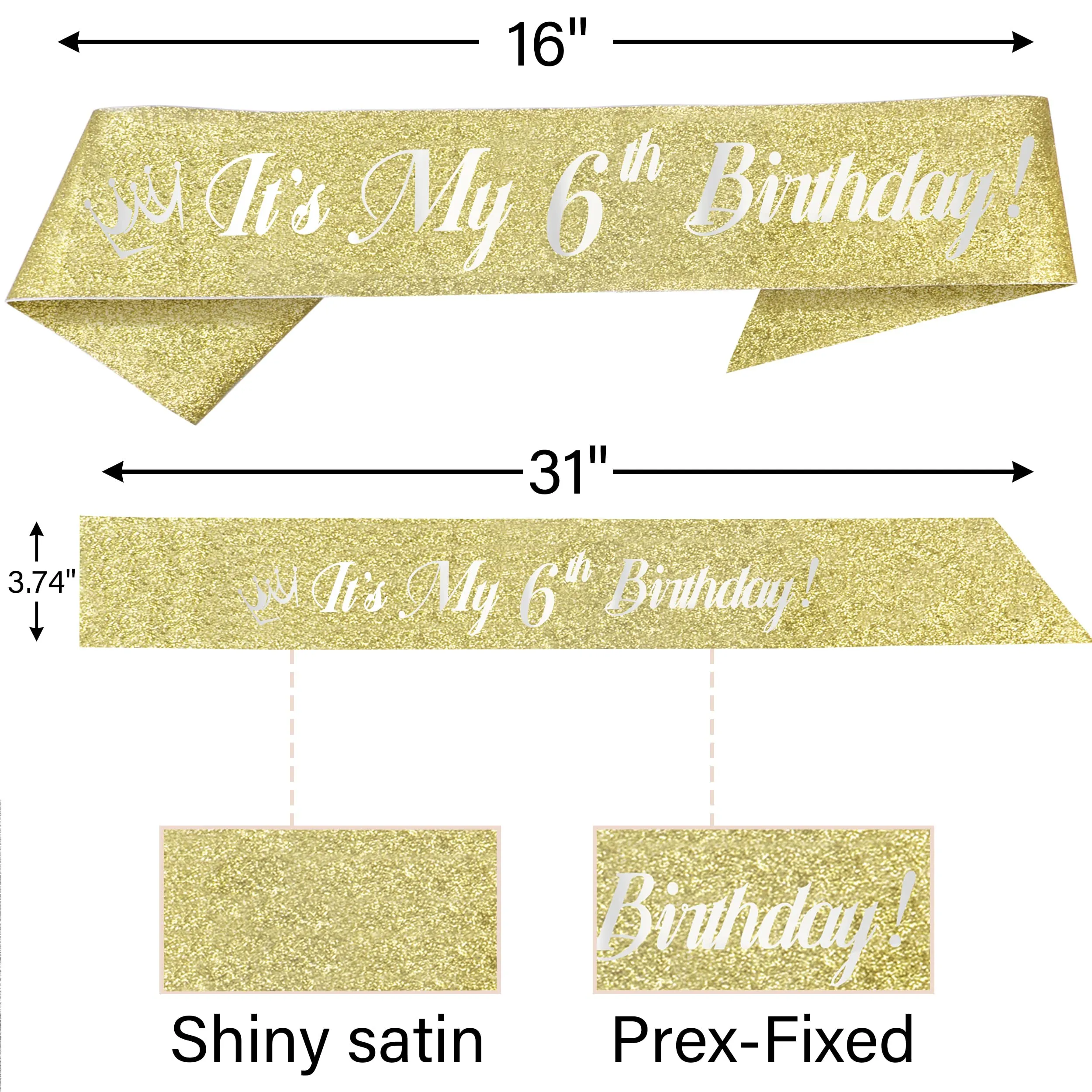 6th Birthday, 6th Birthday Gifts for Girls, 6th Birthday Tiara and Sash Gold, 6th Birthday