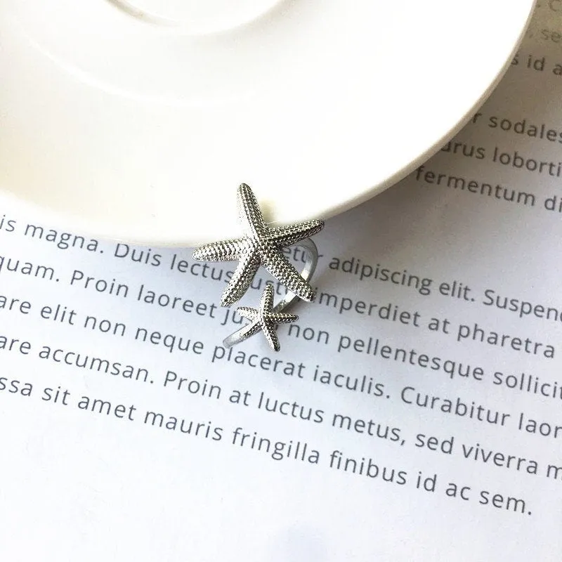 Adjustable Double Starfish Ring for Women - Beach Theme Gift