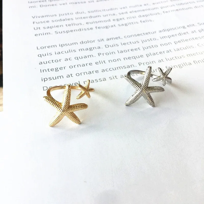 Adjustable Double Starfish Ring for Women - Beach Theme Gift