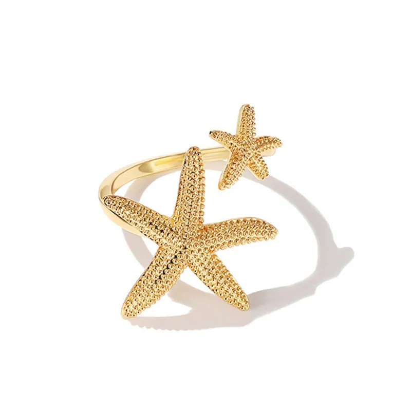 Adjustable Double Starfish Ring for Women - Beach Theme Gift