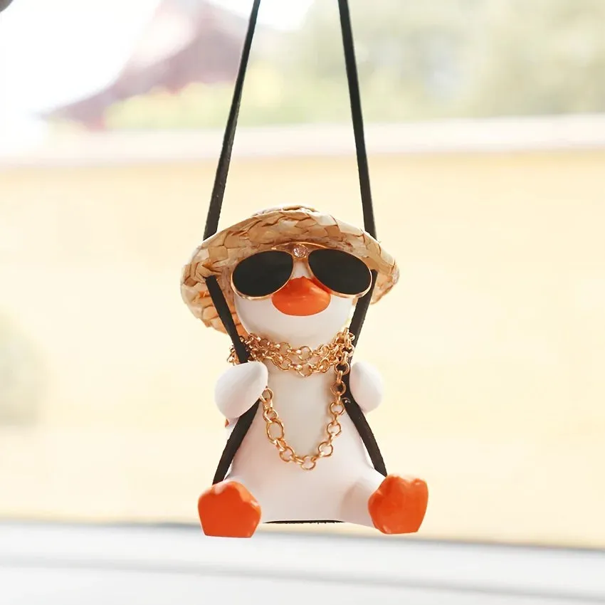 Adorable Anime Little Duck Swing Car Pendant - Cute Car Interior Accessory