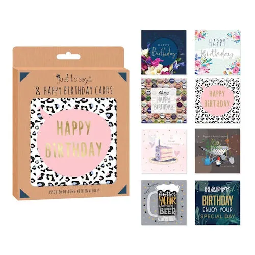 Adult Birthday Cards - 8 Pack Greeting Cards Assorted Designs