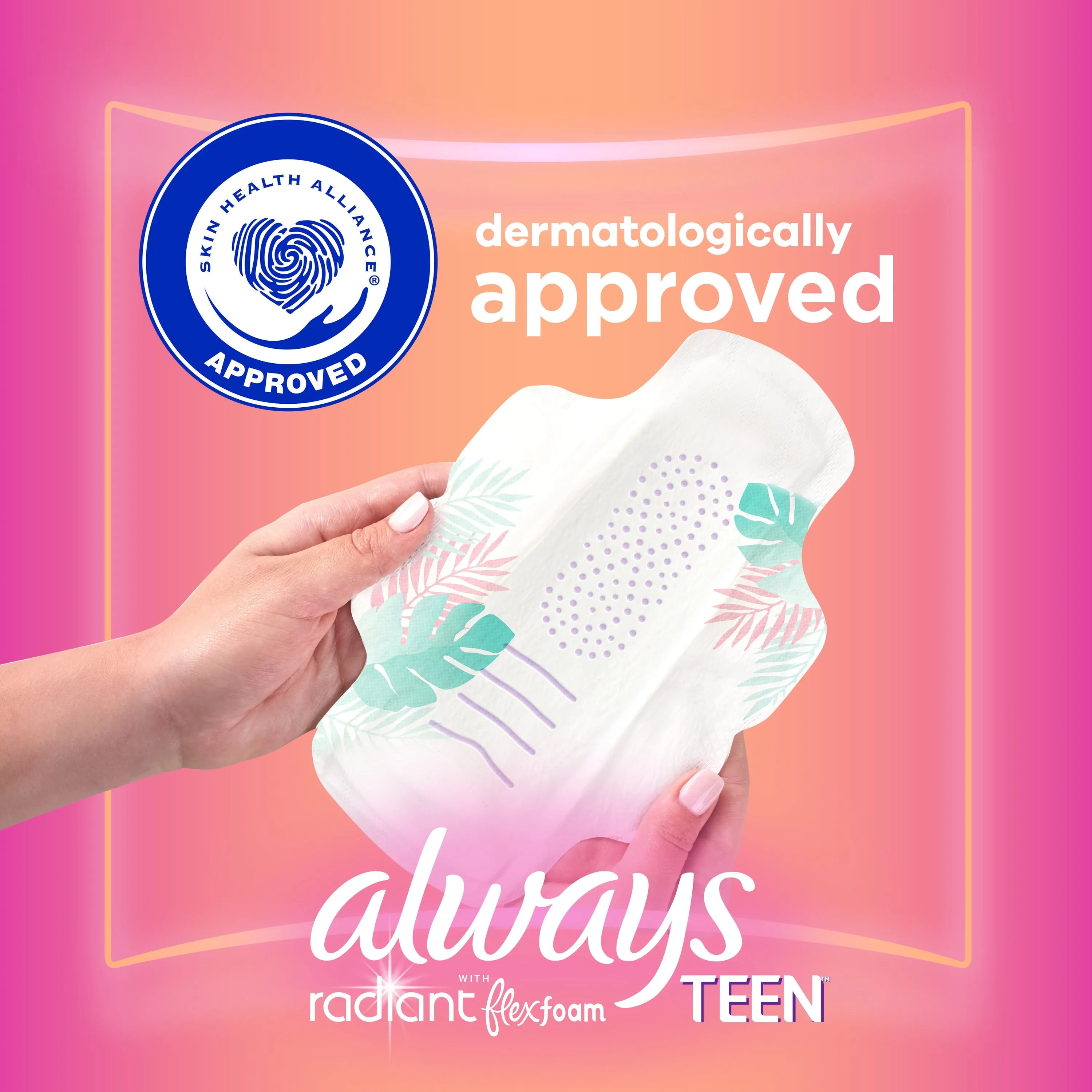 Always Radiant Teen Pads with Wings, Size 1, Regular Absorbency, 28 CT