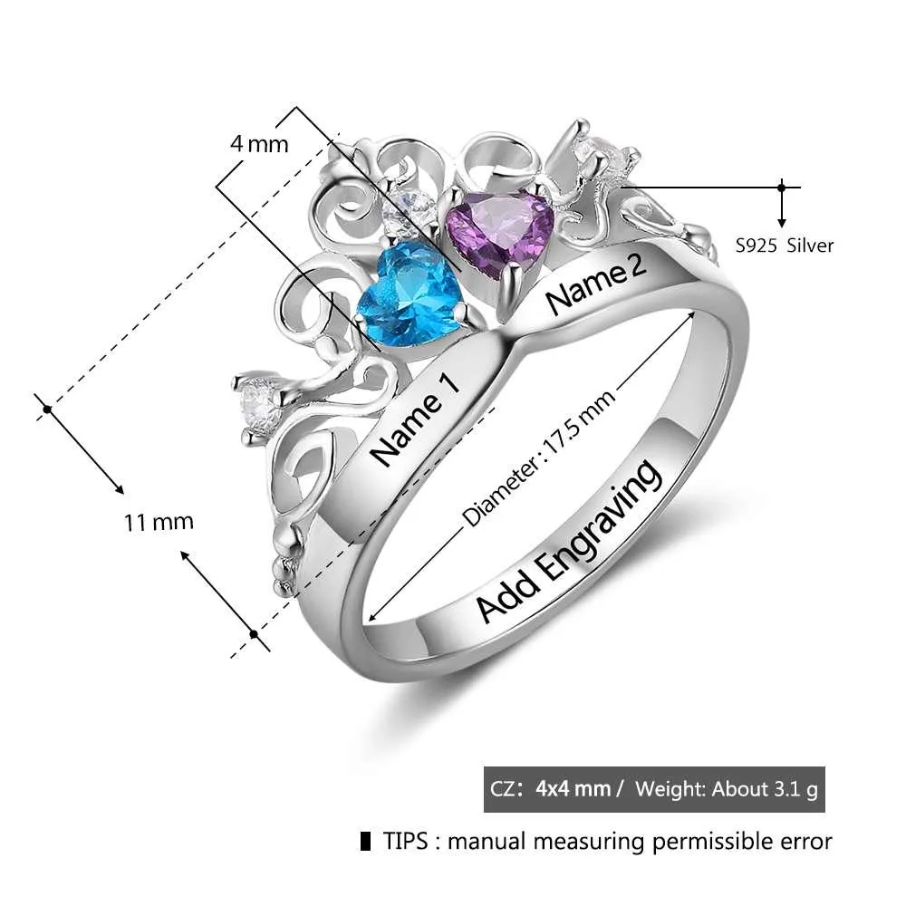 Art Pattern Birthstone Engraved Jewelry for Women Crown Design Jewelry for Women