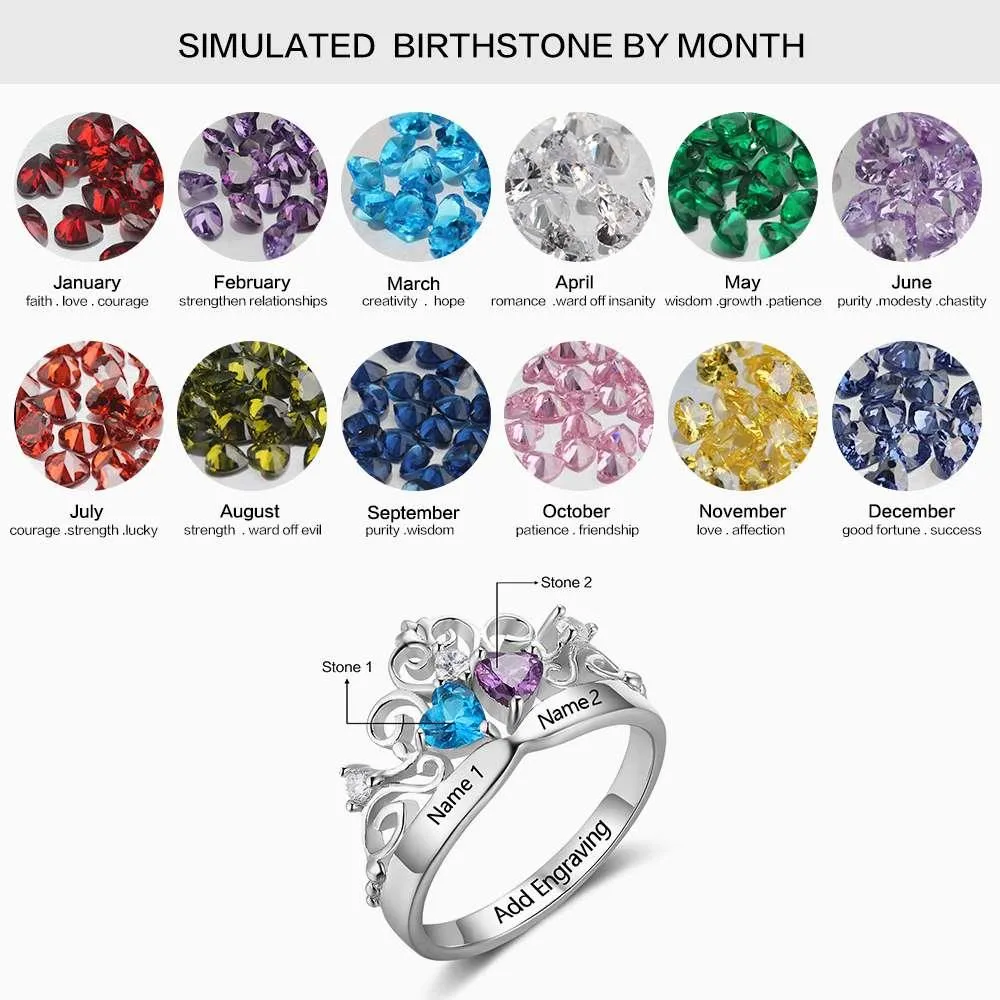 Art Pattern Birthstone Engraved Jewelry for Women Crown Design Jewelry for Women