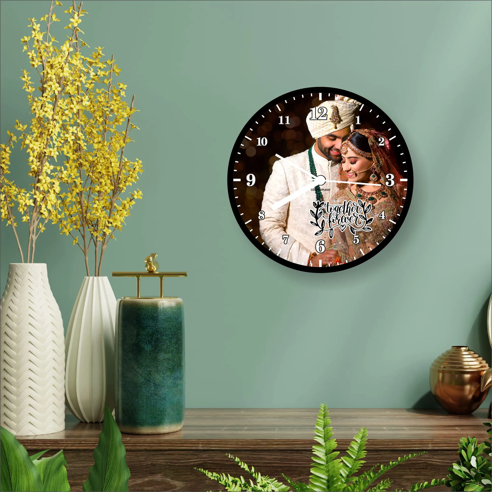 Artle Media Customize Round Wall Clock with 1 Photo Frame for Birthday and Anniversary Gift & Home Decore (Size 30x30 cm, Black)