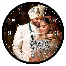 Artle Media Customize Round Wall Clock with 1 Photo Frame for Birthday and Anniversary Gift & Home Decore (Size 30x30 cm, Black)