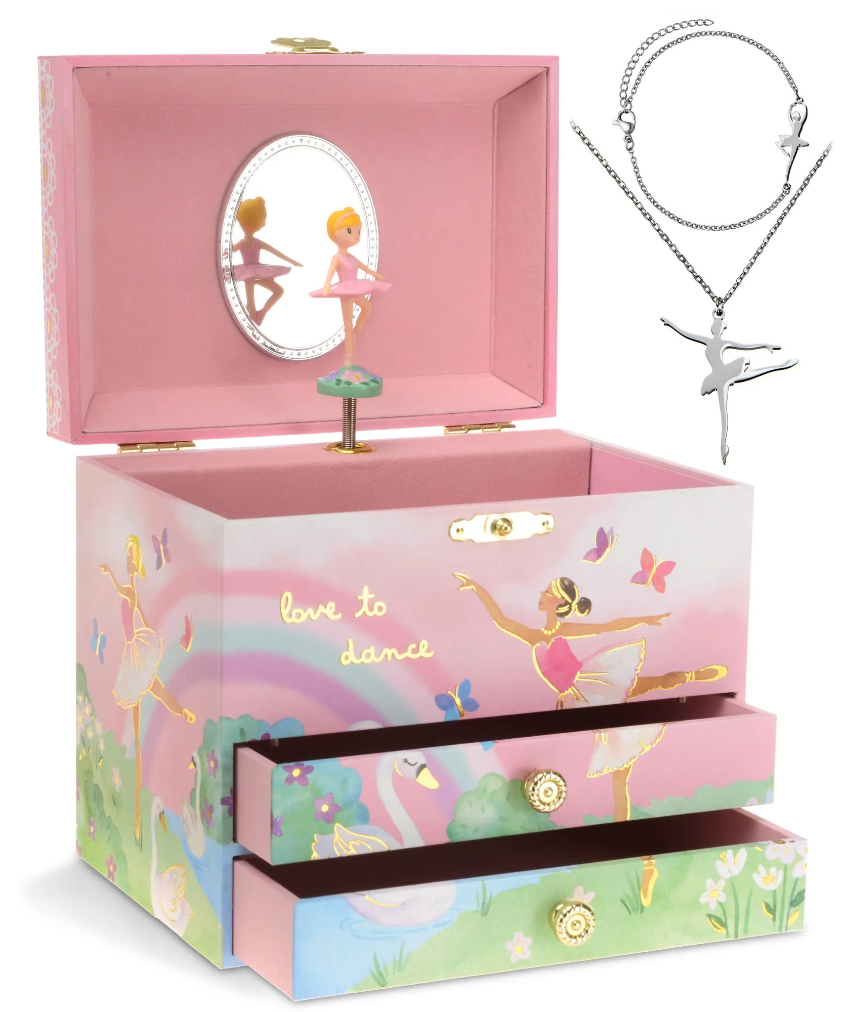 Ballerina Music Box & Little Girls Jewelry Set - 3 Ballerina Gifts