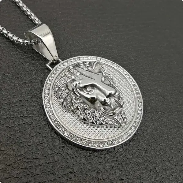 Bold Eye-Catching Lion Head Pendant Necklace