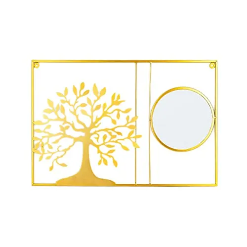 CALANDIS® Metal Leaf Wall Art Decorative Mirror Background for Home Living Room Office Tree | 1 Metal Wall Decor 1 Mirror