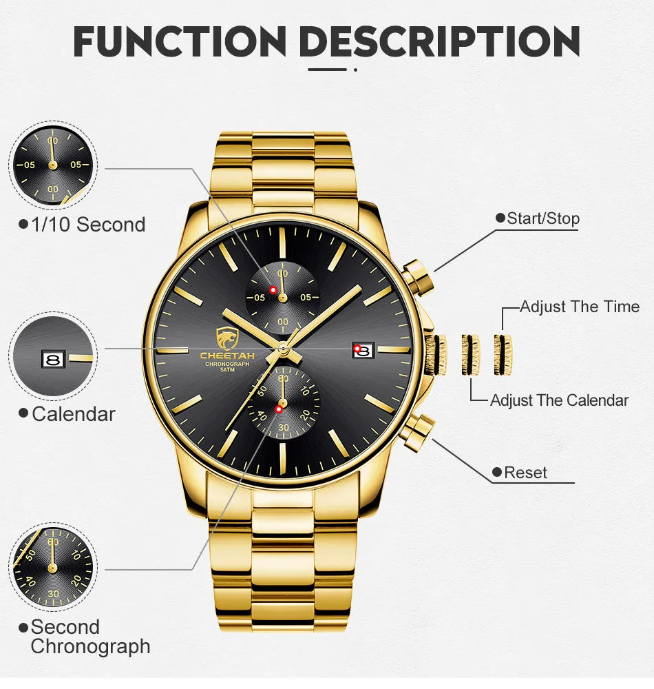 CHEETAH CH1604 ARISTO S6- Black Face Gold Chronograph Watch