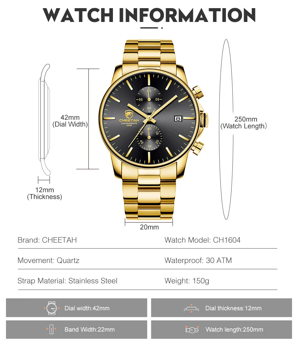 CHEETAH CH1604 ARISTO S6- Black Face Gold Chronograph Watch