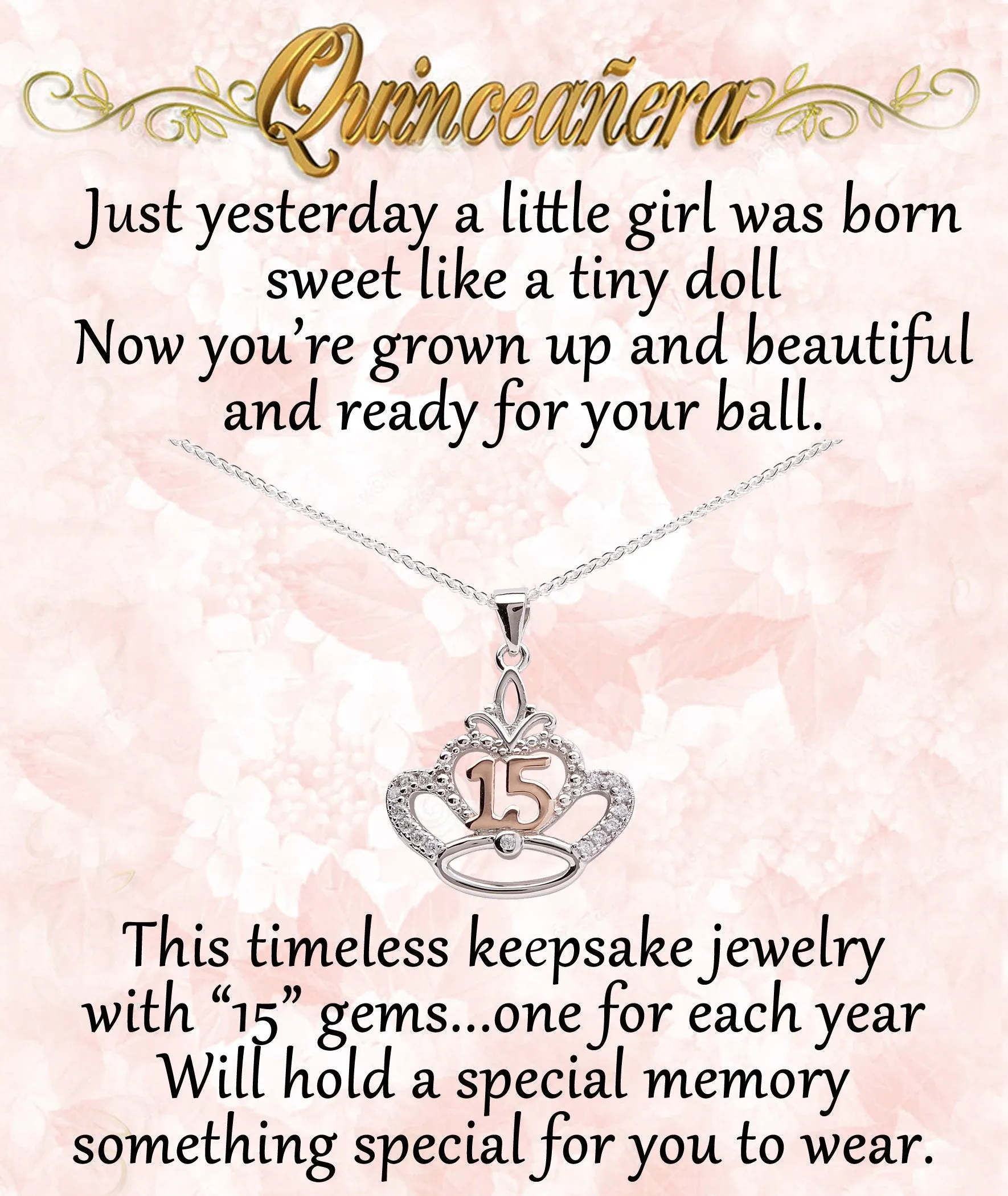 Cherished Moments Quinceanera Crown Necklace Gift Set 16-18"