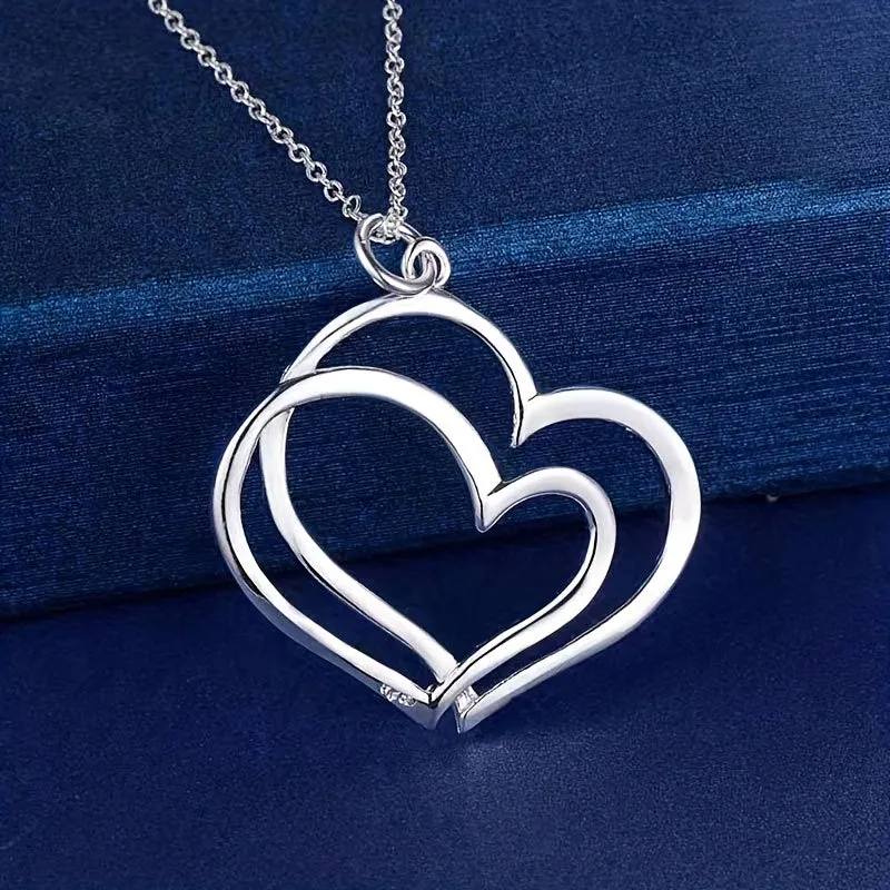 Chic Double Heart Pendant Necklace  Perfect Gift for Her