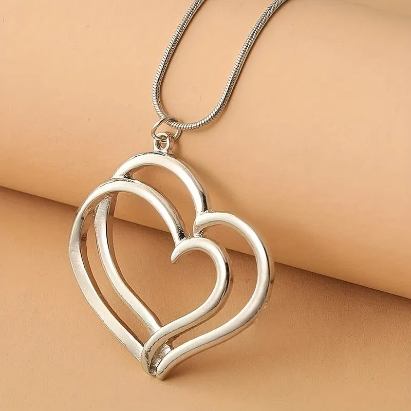 Chic Double Heart Pendant Necklace  Perfect Gift for Her