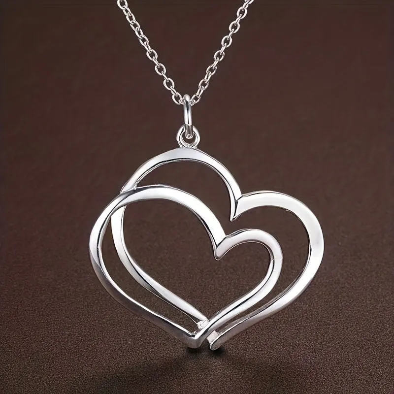 Chic Double Heart Pendant Necklace  Perfect Gift for Her