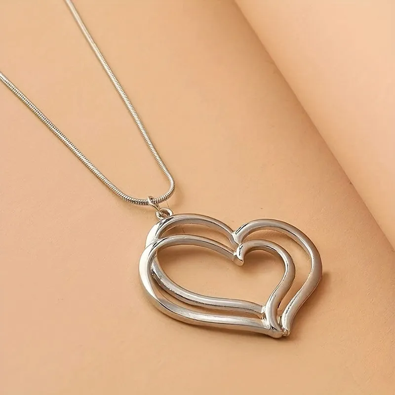 Chic Double Heart Pendant Necklace  Perfect Gift for Her