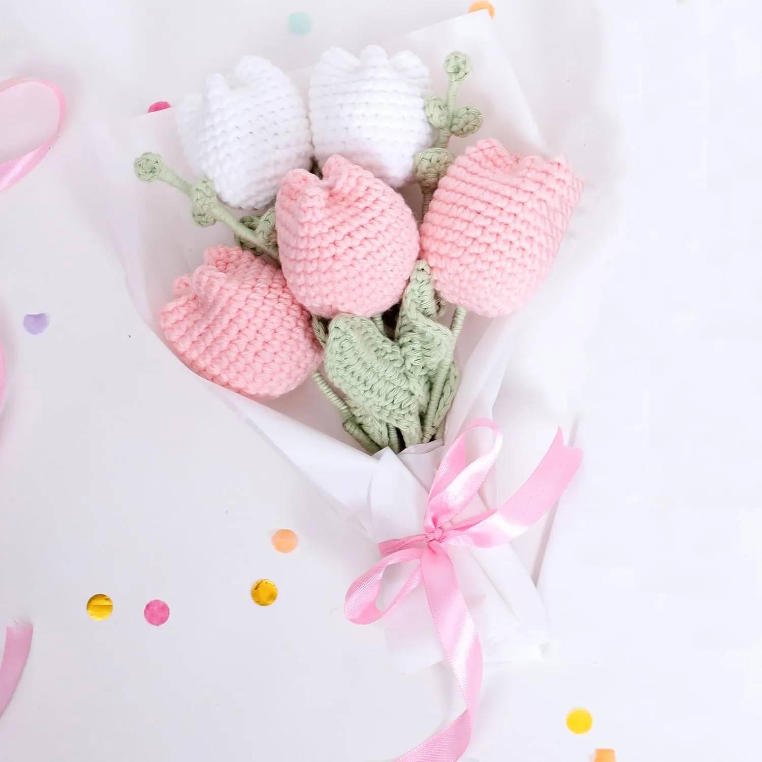 CONFETTI GIFTS Birthday Gift Hamper for Her| Pack of 3 Items- Crochet Flower Bouquet,Scented Candle, Happy Birthday Greeting Card | Birthday Gift for Girlfriend, Sister, Wife, Mother and Friends