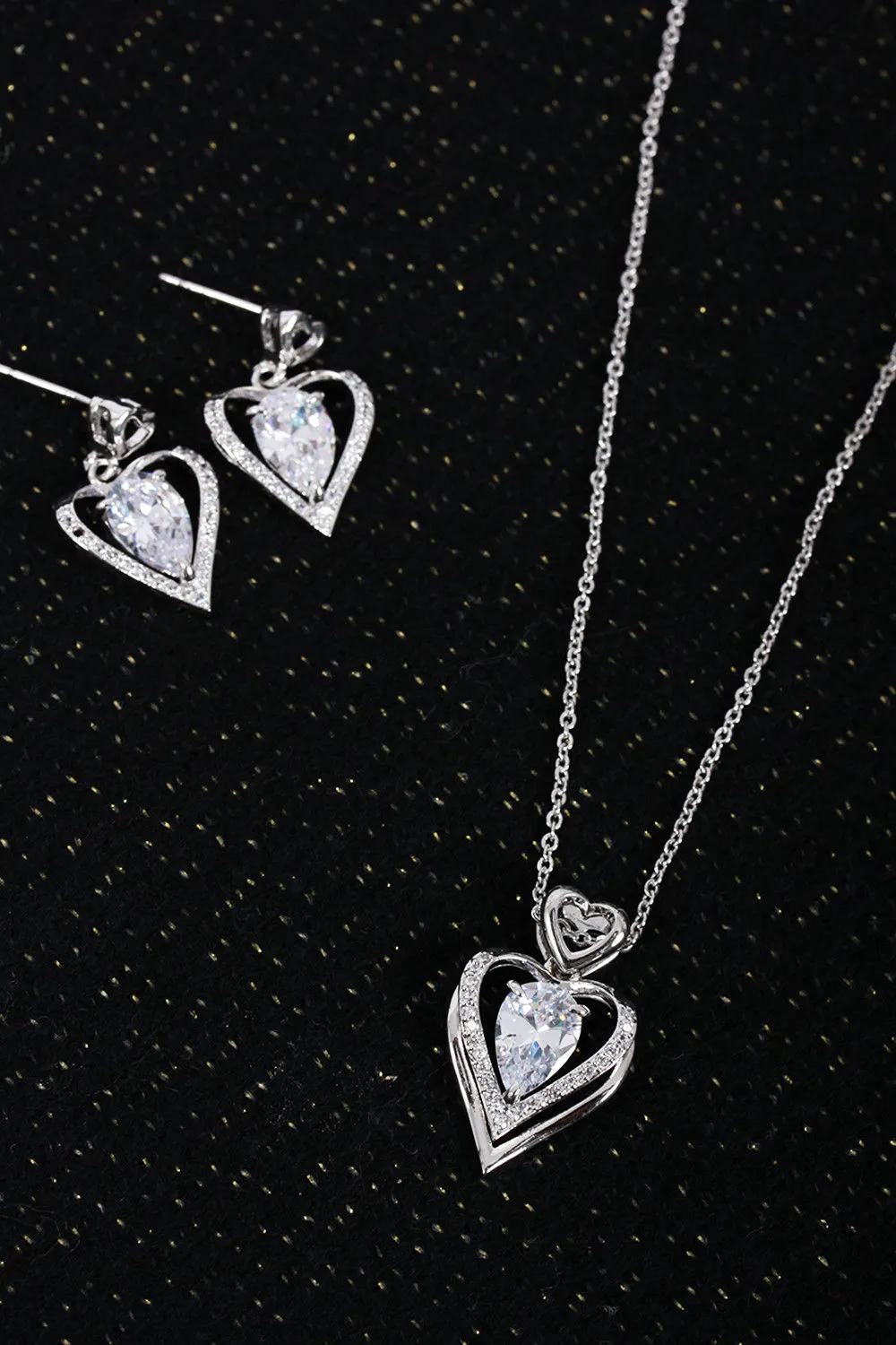 Cubic Zirconnia Heart Necklace & Earring Sets