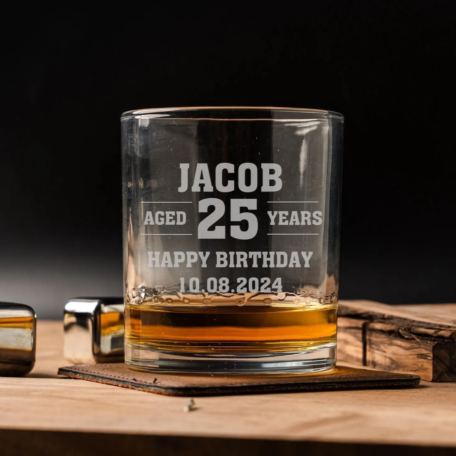 Custom Aged Birthday Lowball Glasses