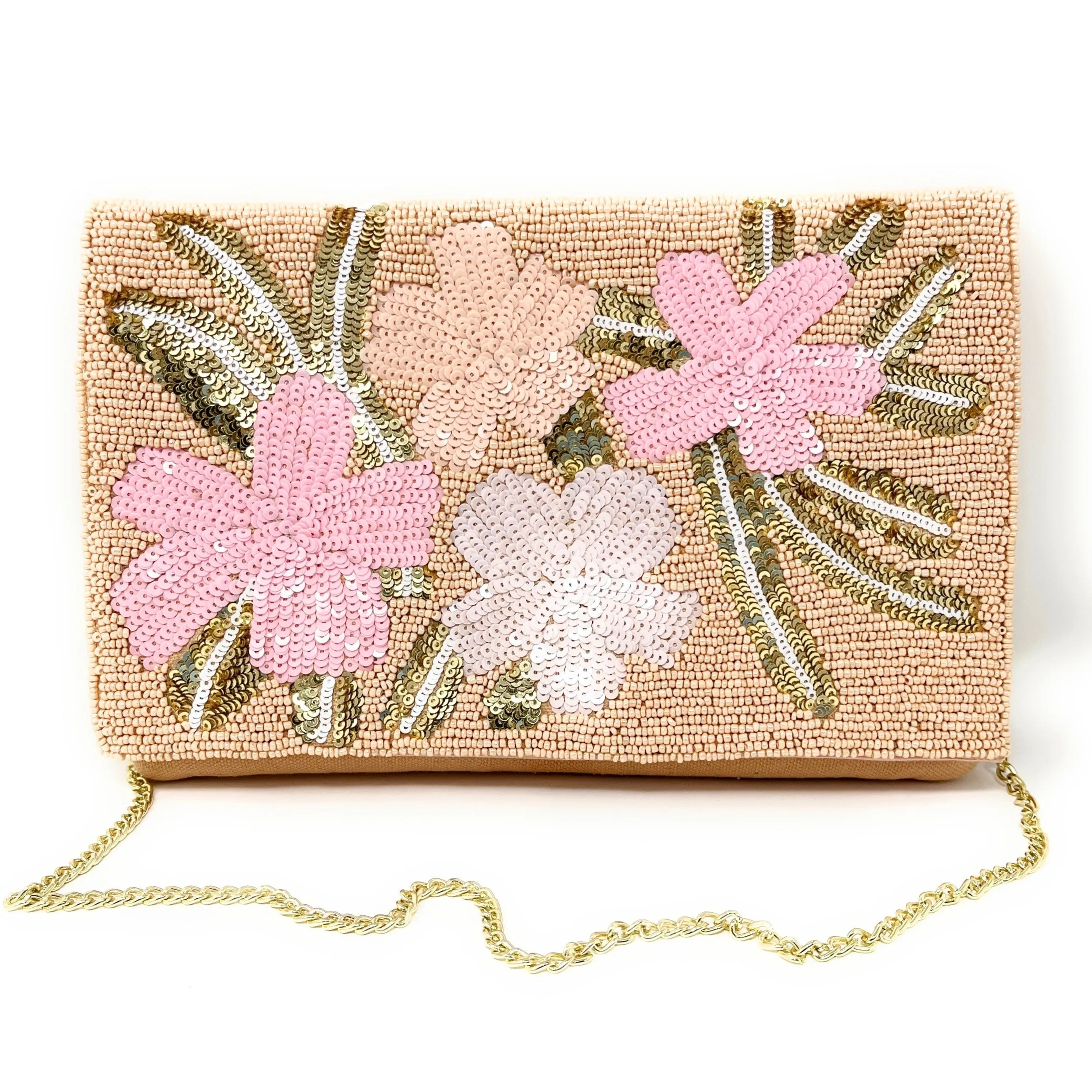 Delilah Beaded Clutch Purse - Blush